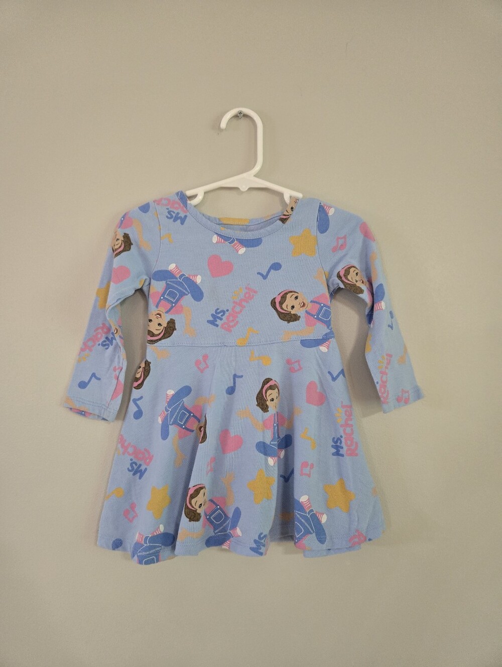 Ms. Rachel Toddler Girls Print Dress with Long Sleeves, 18M